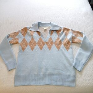 NWOT Sz.XS Womens Cynthia Rowley Argyle Preppy V Neck Sweater